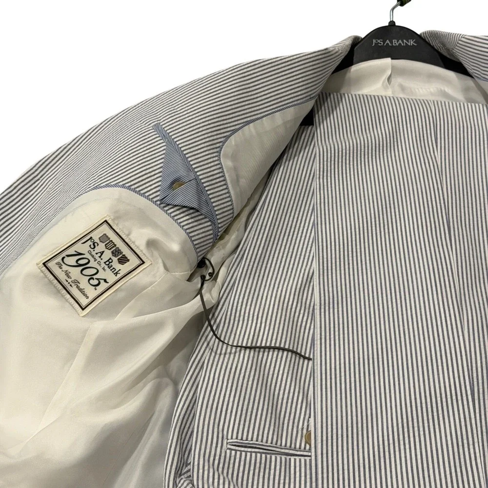 JOS A BANK 1905 Mens Spring Seersucker Stripe Blazer And Pants Suit Set 36S‎ 30W